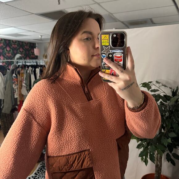 Madewell Fleece Quilted-Pocket Popover Jacket in Rose Dust Size XS - Picture 3 of 5